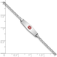 14K White Gold Medical Alert Bracelet with Red Enamel Emblem and Cuban Link Chain - 7" Length by Oro Pregiato