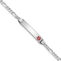 14K White Gold Medical Alert Bracelet with Red Enamel Figaro Chain - 8" Length by Oro Pregiato