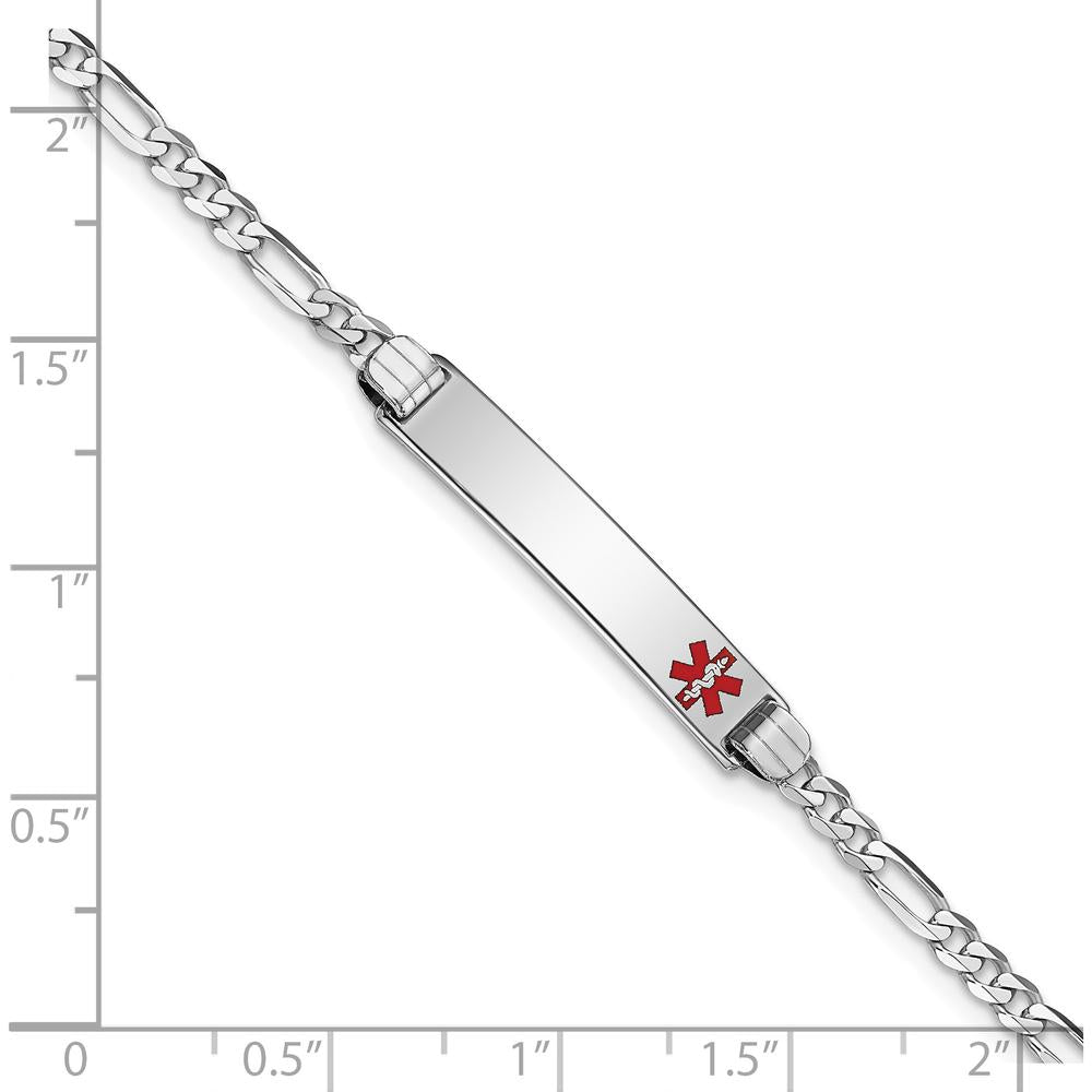 14K White Gold Medical Alert Bracelet with Red Enamel Figaro Chain - 8" Length by Oro Pregiato
