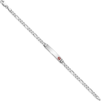 14K White Gold Medical Alert Bracelet with Red Enamel Figaro Links - 7" Length by Oro Pregiato