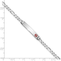 14K White Gold Medical Alert Bracelet with Red Enamel Figaro Links - 7" Length by Oro Pregiato