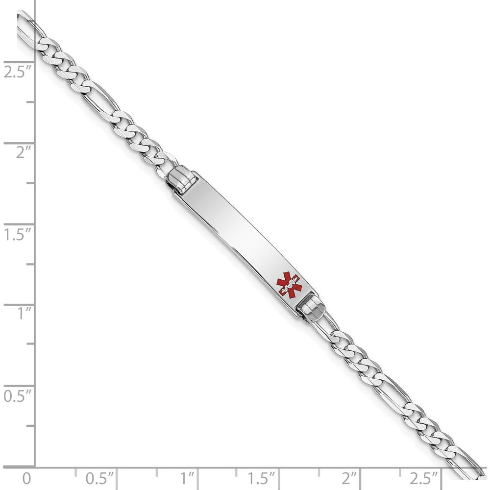 14K White Gold Medical Alert Bracelet with Red Enamel Figaro Links - 7" Length by Oro Pregiato