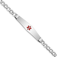 14K White Gold Medical Alert Bracelet with Red Enamel Soft Diamond Shape Charm - 7" by Oro Pregiato