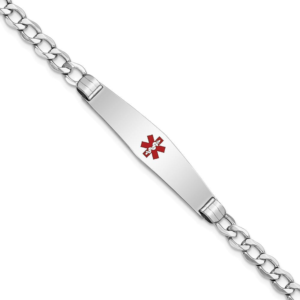 14K White Gold Medical Alert Bracelet with Red Enamel Soft Diamond Shape Charm - 7" by Oro Pregiato