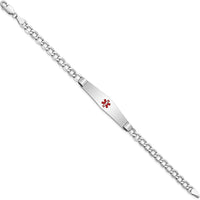 14K White Gold Medical Alert Bracelet with Red Enamel Soft Diamond Shape Charm - 7" by Oro Pregiato