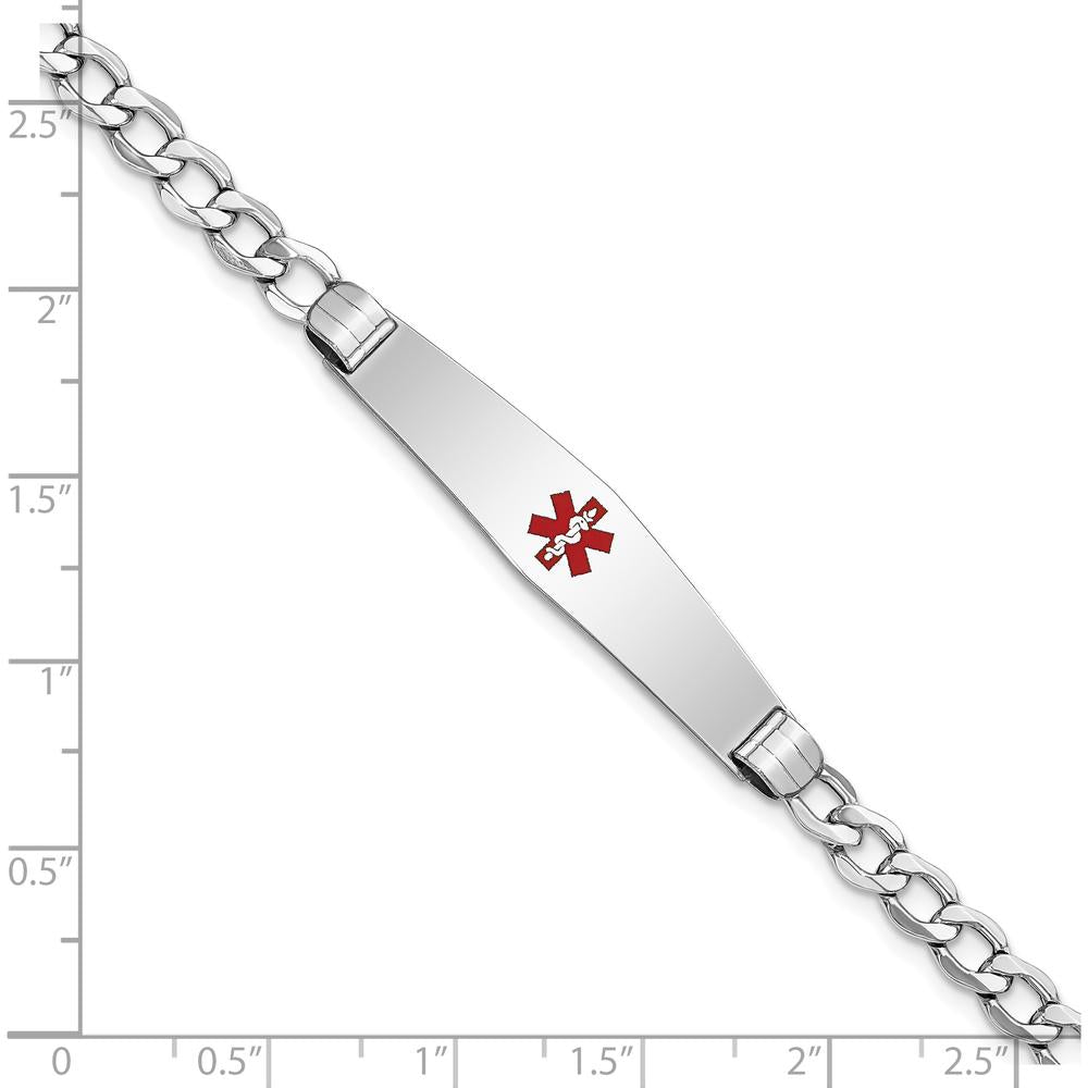 14K White Gold Medical Alert Bracelet with Red Enamel Soft Diamond Shape Charm - 7" by Oro Pregiato