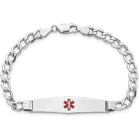 14K White Gold Medical Alert Bracelet with Red Enamel Soft Diamond Shape Charm - 7" by Oro Pregiato