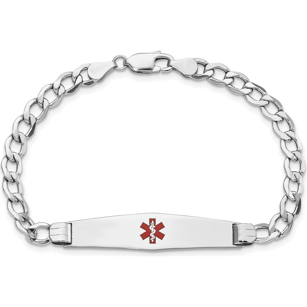 14K White Gold Medical Alert Bracelet with Red Enamel Soft Diamond Shape Charm - 7" by Oro Pregiato