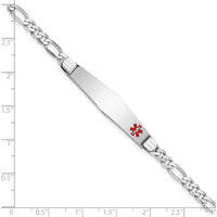 14K White Gold Medical Alert Bracelet with Red Enamel Soft Diamond Shape Charm and Figaro Link - 7" by Oro Pregiato
