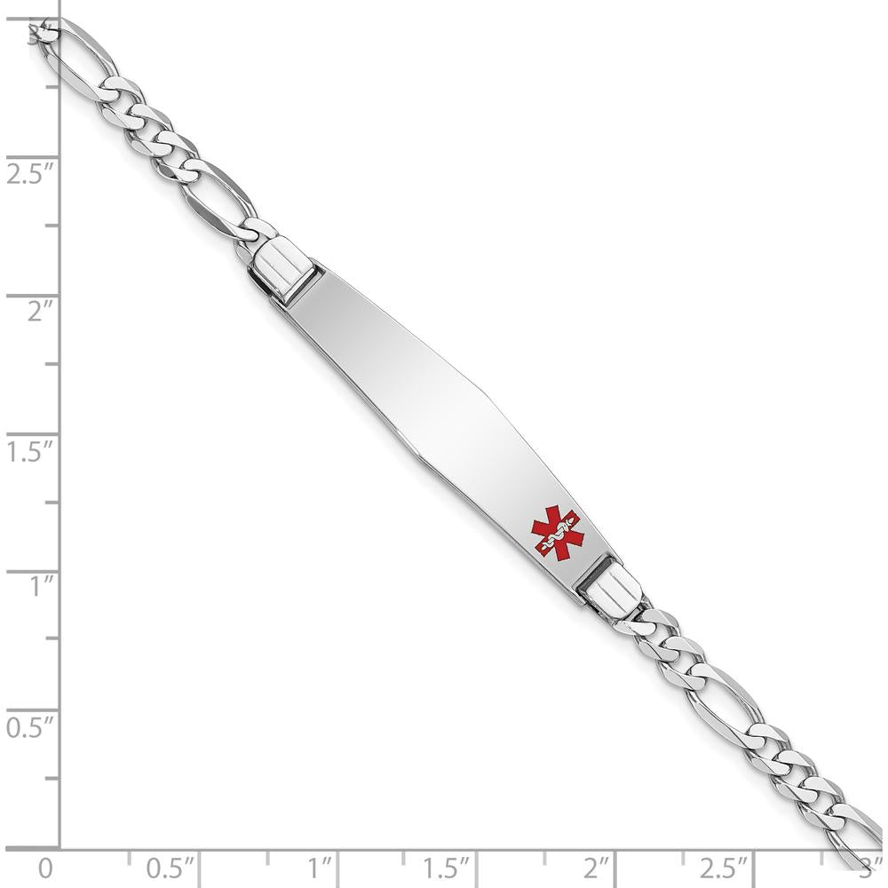 14K White Gold Medical Alert Bracelet with Red Enamel Soft Diamond Shape Charm and Figaro Link - 7" by Oro Pregiato