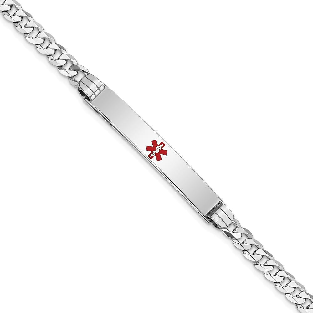 14K White Gold Medical Alert Bracelet with Red Enamel Symbol and Curb Link - 8" Length by Oro Pregiato
