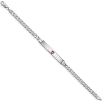 14K White Gold Medical Alert Bracelet with Red Enamel Symbol and Curb Link - 8" Length by Oro Pregiato