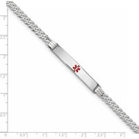 14K White Gold Medical Alert Bracelet with Red Enamel Symbol and Curb Link - 8" Length by Oro Pregiato