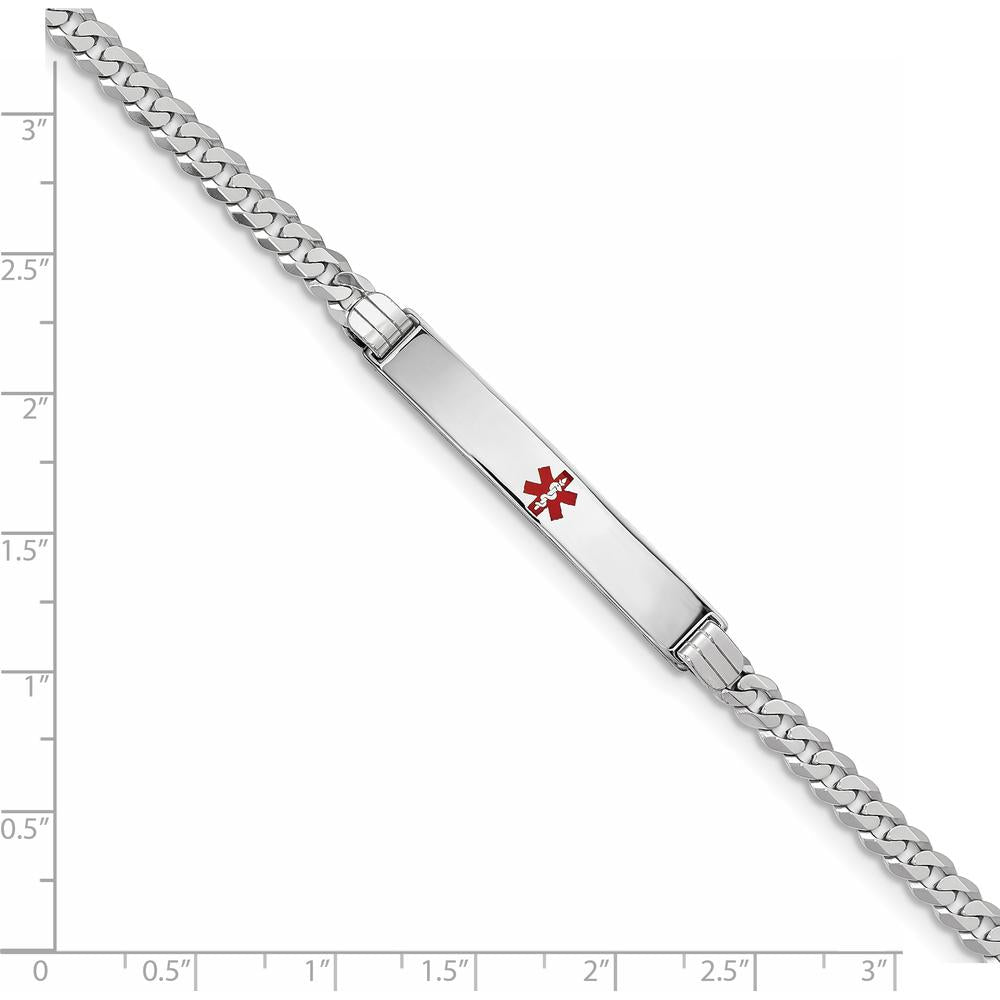 14K White Gold Medical Alert Bracelet with Red Enamel Symbol and Curb Link - 8" Length by Oro Pregiato