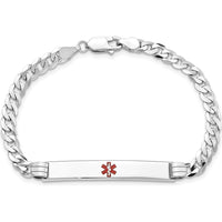 14K White Gold Medical Alert Bracelet with Red Enamel Symbol and Curb Link - 8" Length by Oro Pregiato