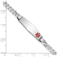 14K White Gold Medical Alert Curb Link Bracelet with Red Enamel and Soft Diamond Shape Solid Plate Charm by Oro Pregiato