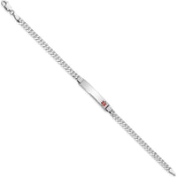 14K White Gold Medical Alert Curb Link Bracelet with Red Enamel Medical Symbol - 8" Length by Oro Pregiato