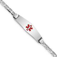 14K White Gold Medical Bracelet with Red Enamel Diamond-Shaped Medical Alert Charm - 7" Length by Oro Pregiato