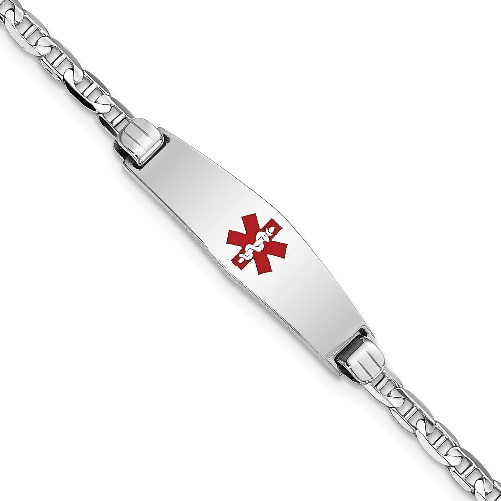 14K White Gold Medical Bracelet with Red Enamel Diamond-Shaped Medical Alert Charm - 7" Length by Oro Pregiato