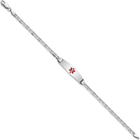 14K White Gold Medical Bracelet with Red Enamel Diamond-Shaped Medical Alert Charm - 7" Length by Oro Pregiato