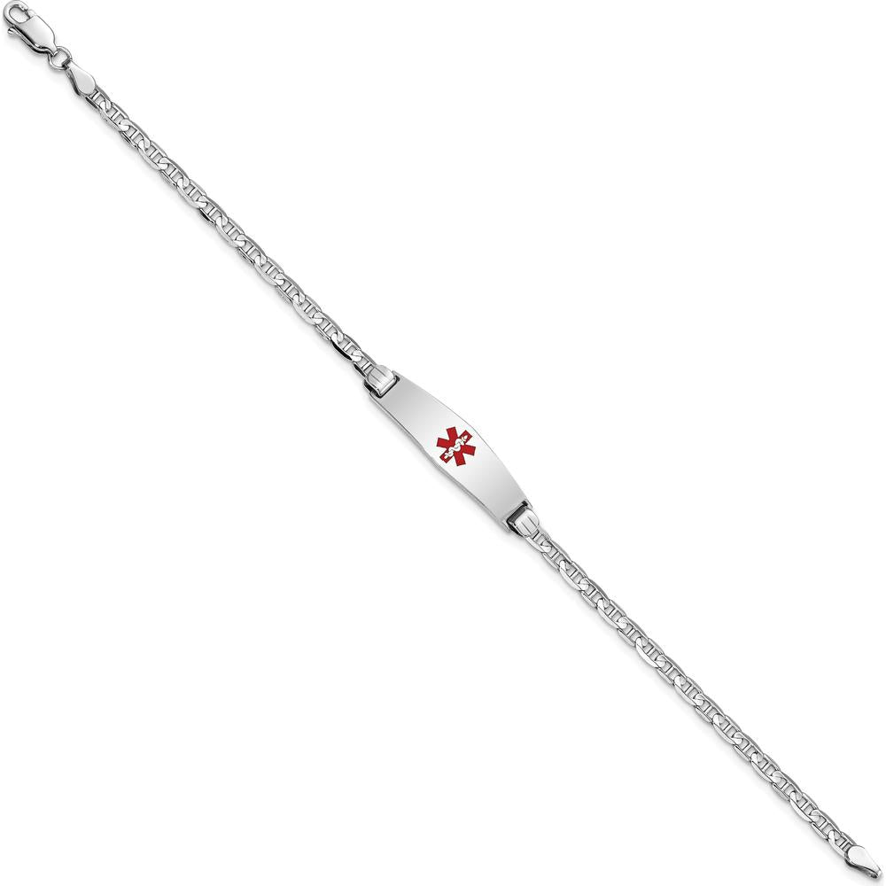 14K White Gold Medical Bracelet with Red Enamel Diamond-Shaped Medical Alert Charm - 7" Length by Oro Pregiato