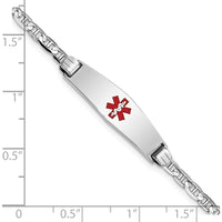 14K White Gold Medical Bracelet with Red Enamel Diamond-Shaped Medical Alert Charm - 7" Length by Oro Pregiato