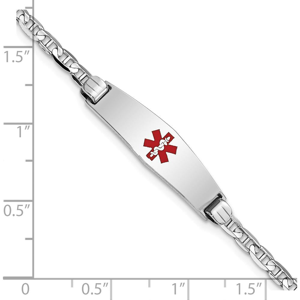 14K White Gold Medical Bracelet with Red Enamel Diamond-Shaped Medical Alert Charm - 7" Length by Oro Pregiato