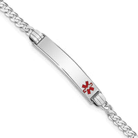 14K White Gold Medical Bracelet with Red Enamel Medical Alert Plate - 7" Curb Link by Oro Pregiato