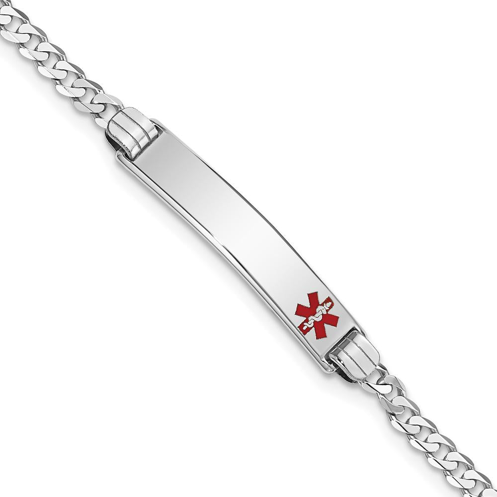 14K White Gold Medical Bracelet with Red Enamel Medical Alert Plate - 7" Curb Link by Oro Pregiato