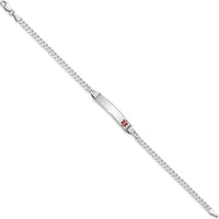 14K White Gold Medical Bracelet with Red Enamel Medical Alert Plate - 7" Curb Link by Oro Pregiato