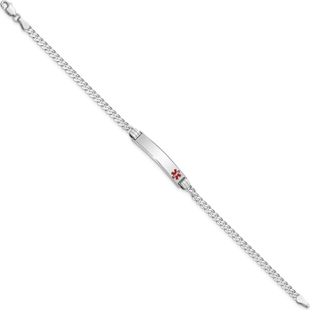 14K White Gold Medical Bracelet with Red Enamel Medical Alert Plate - 7" Curb Link by Oro Pregiato