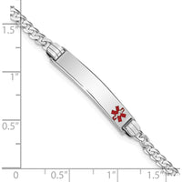 14K White Gold Medical Bracelet with Red Enamel Medical Alert Plate - 7" Curb Link by Oro Pregiato