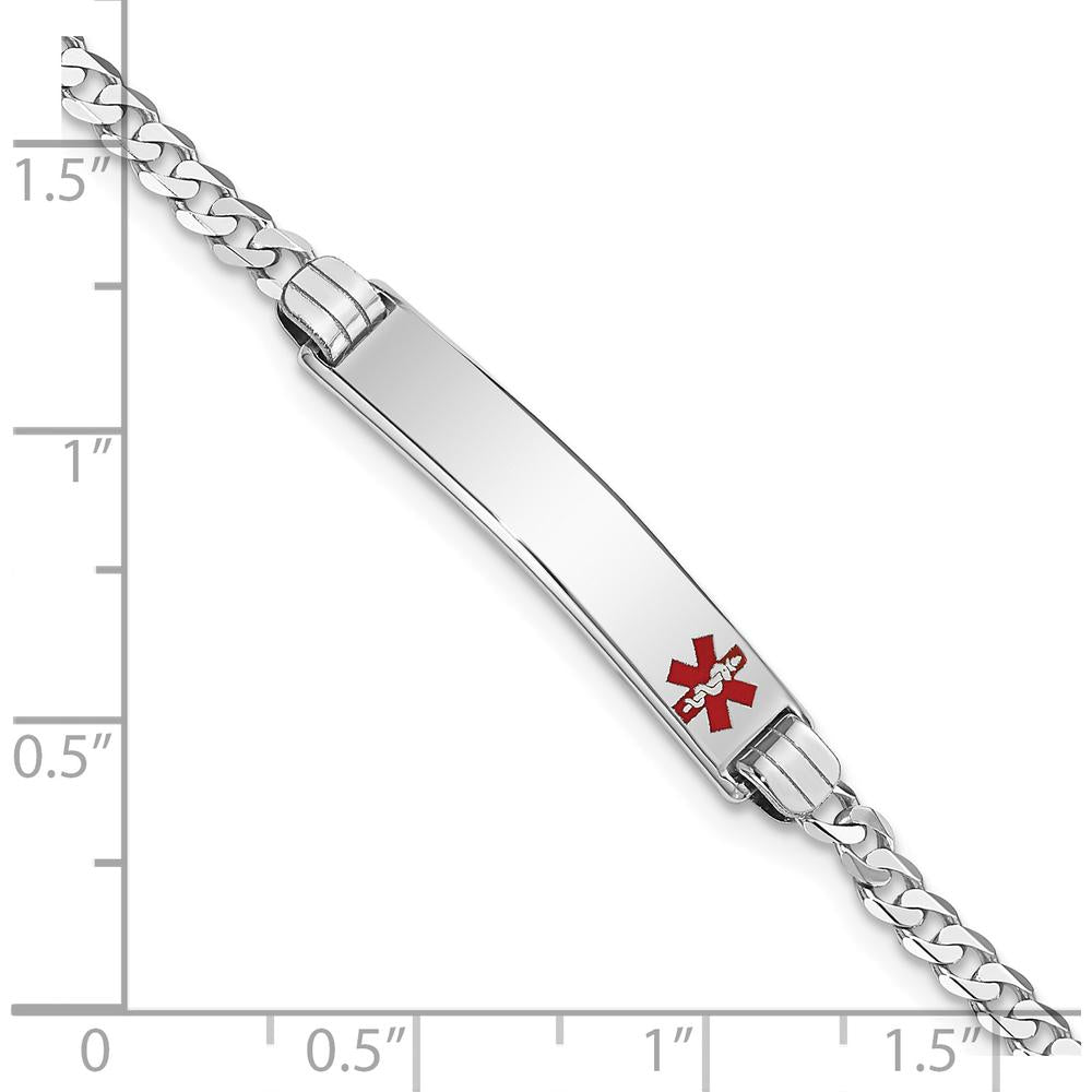 14K White Gold Medical Bracelet with Red Enamel Medical Alert Plate - 7" Curb Link by Oro Pregiato