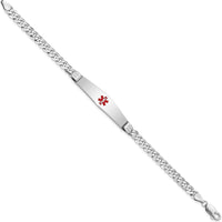 14K White Gold Medical Bracelet with Red Enamel Medical Symbol and Curb Link Chain - 7" Length by Oro Pregiato