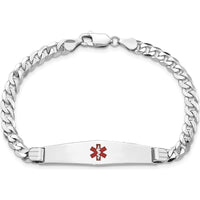 14K White Gold Medical Bracelet with Red Enamel Medical Symbol and Curb Link Chain - 7" Length by Oro Pregiato