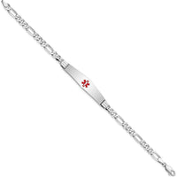 14K White Gold Medical Bracelet with Red Enamel Medical Symbol on 8" Figaro Chain by Oro Pregiato
