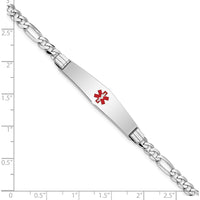 14K White Gold Medical Bracelet with Red Enamel Medical Symbol on 8" Figaro Chain by Oro Pregiato