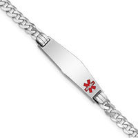 14K White Gold Medical Curb Link Bracelet with Off-Center Red Enamel Medical Charm - 8" Length by Oro Pregiato