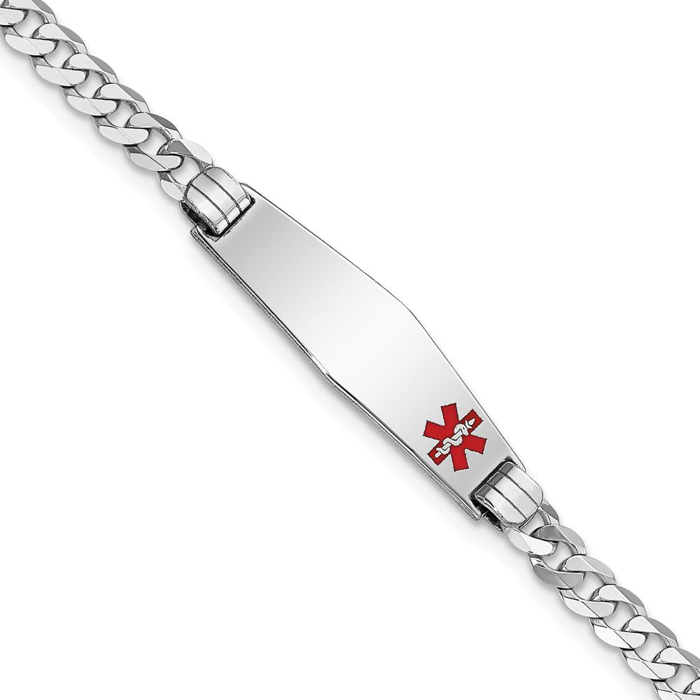 14K White Gold Medical Curb Link Bracelet with Off-Center Red Enamel Medical Charm - 8" Length by Oro Pregiato