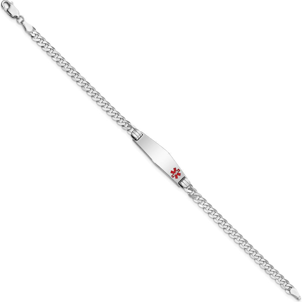 14K White Gold Medical Curb Link Bracelet with Off-Center Red Enamel Medical Charm - 8" Length by Oro Pregiato