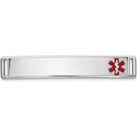 14K White Gold Medical ID Bracelet with Red Enamel and Rhodium Plating by Oro Pregiato