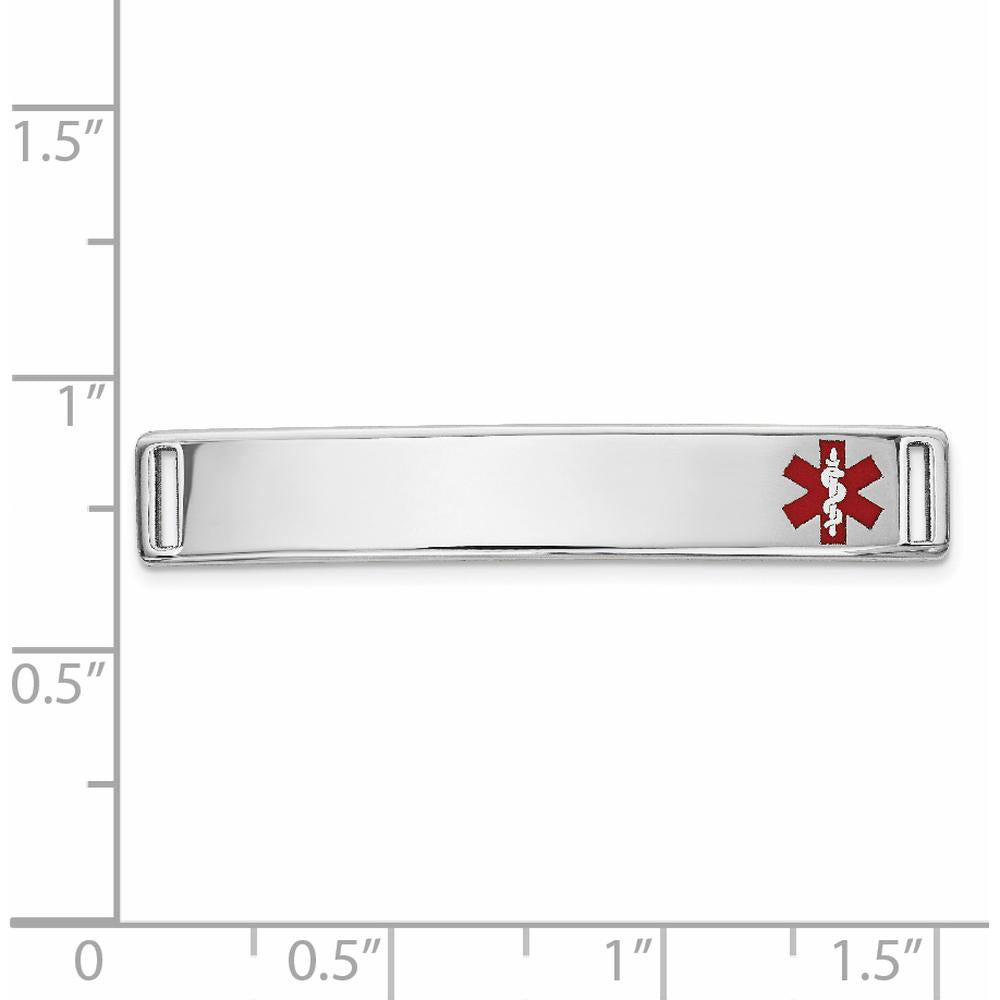 14K White Gold Medical ID Bracelet with Red Enamel and Rhodium Plating by Oro Pregiato