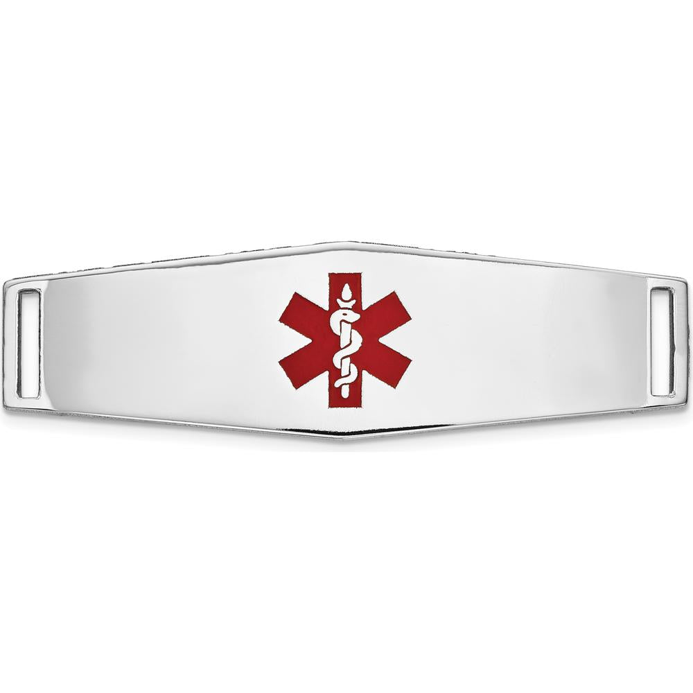 14K White Gold Medical ID Bracelet with Red Enamel Medical Symbol - Engravable by Oro Pregiato