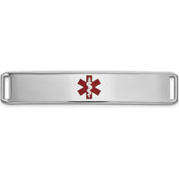 14K White Gold Medical ID Plate with Red Epoxy Enamel - 38.5mm Length by Oro Pregiato