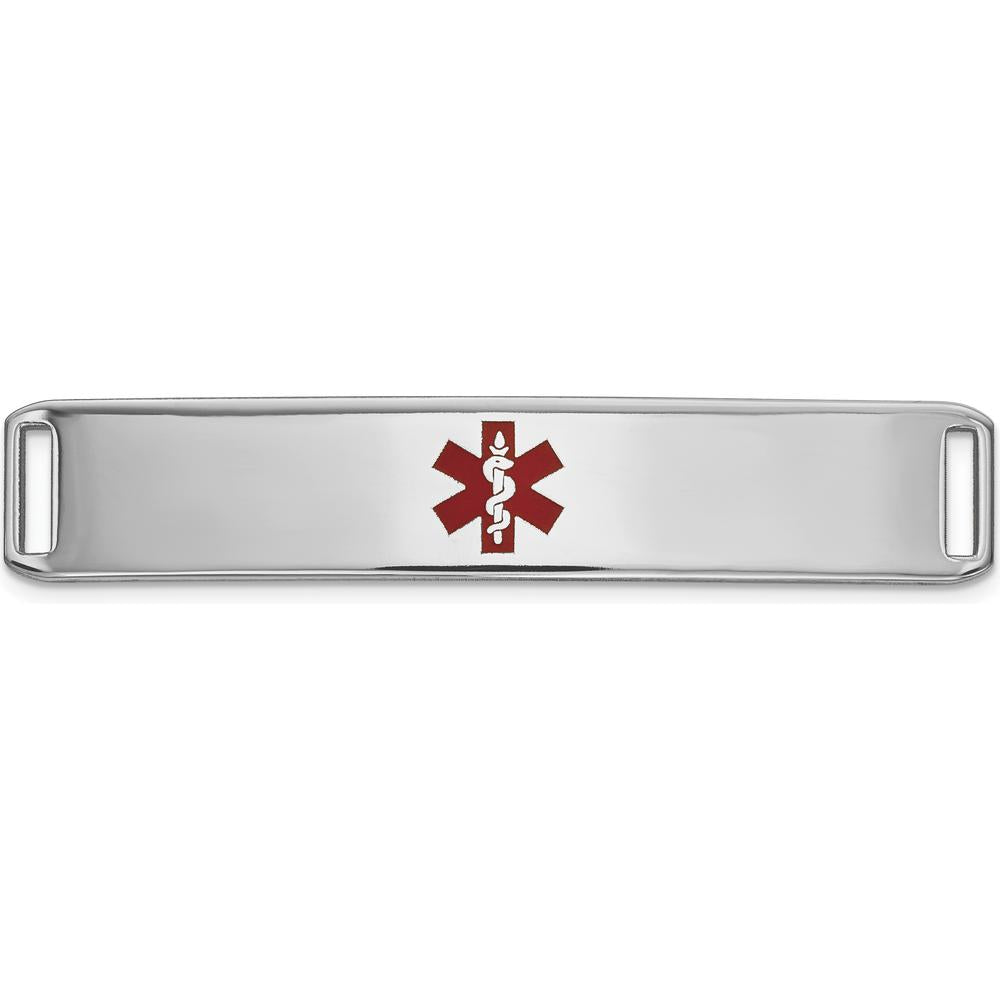 14K White Gold Medical ID Plate with Red Epoxy Enamel - 38.5mm Length by Oro Pregiato