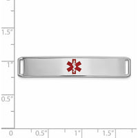 14K White Gold Medical ID Plate with Red Epoxy Enamel - 38.5mm Length by Oro Pregiato
