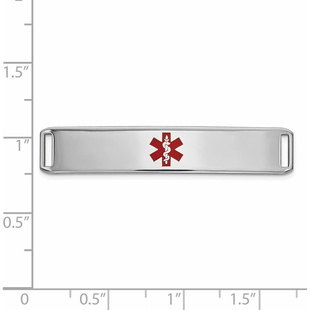 14K White Gold Medical ID Plate with Red Epoxy Enamel - 38.5mm Length by Oro Pregiato