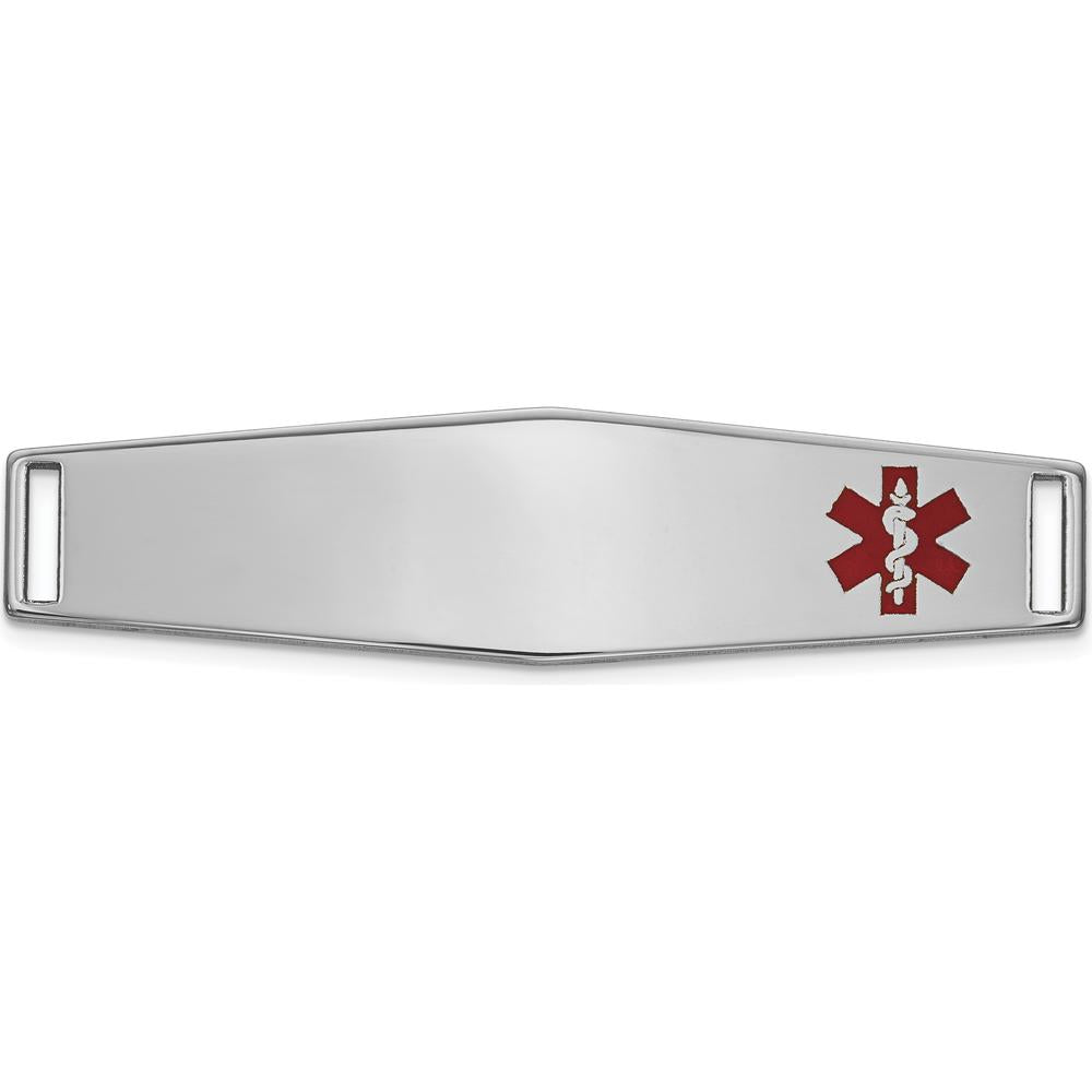 14K White Gold Medical ID Plate with Red Epoxy Enamel - 38mm x 10mm by Oro Pregiato