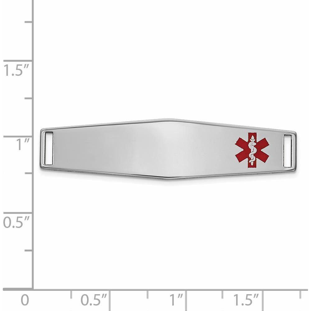 14K White Gold Medical ID Plate with Red Epoxy Enamel - 38mm x 10mm by Oro Pregiato