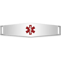 14K White Gold Medical ID Plate with Red Epoxy Enamel Soft Diamond Shape - 38x10mm by Oro Pregiato